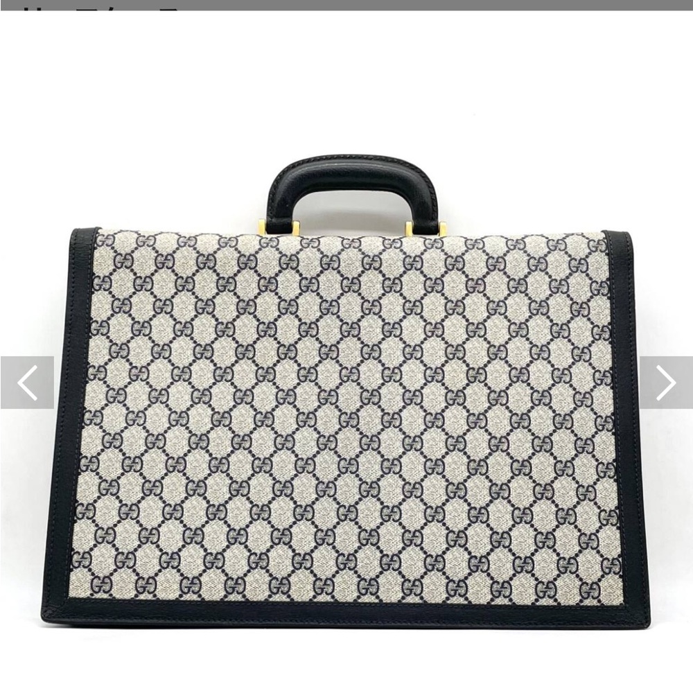 SOLD-SOLD Gucci Vintage Navy and Cream Monogram Briefcase - Picture 2 of 11